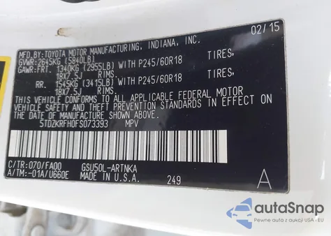 2015 Toyota Highlander Le Plus V6 из США, поврежденный, VIN 5TDZKRFH0FS073393